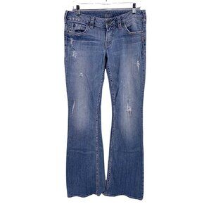 Silver Jeans AIKO Light Wash Distressed Straight Leg Jeans Size 29